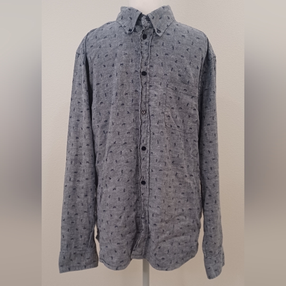 United By Blue "Denim" Blue Long Sleeve Button Down Shirt With Bears